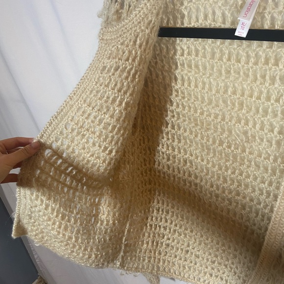 Xhilaration Oversized Beige Cream fuzzy open weave boho cardigan - Picture 9 of 11